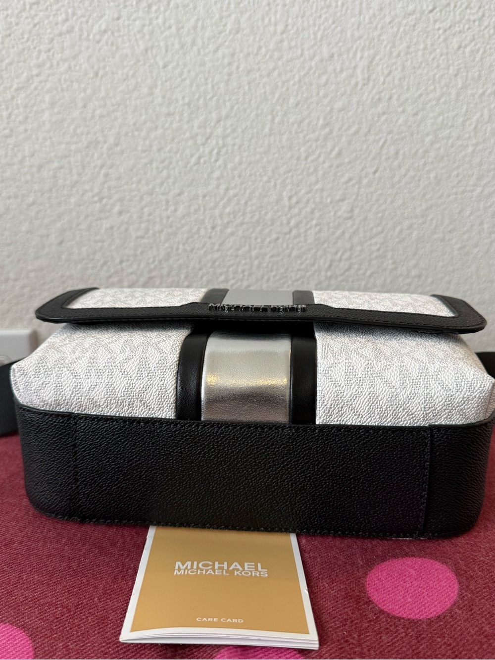 Michael Kors White Logo Crossbody with Black Trim and Silver Accent - Picture 9 of 9